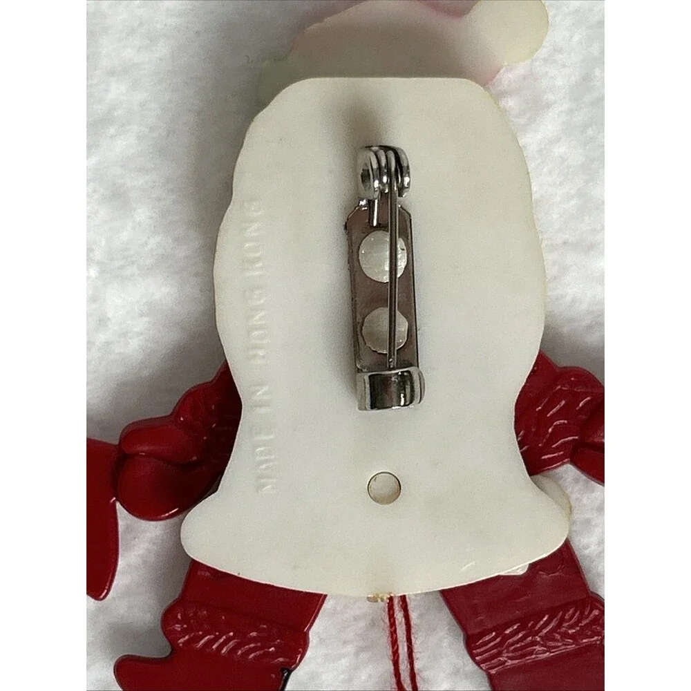 Vintage Merry Christmas Santa Claus Pin Brooch Jewelry Pull String Hong Kong